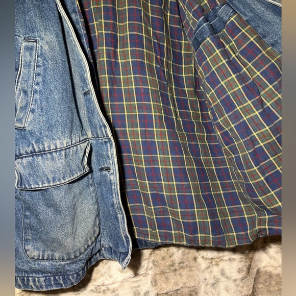 Vintage 90’s Y2K Women’s Petite Denim Chore Coat Corduroy Collar Flannel Lined - Picture 5 of 10